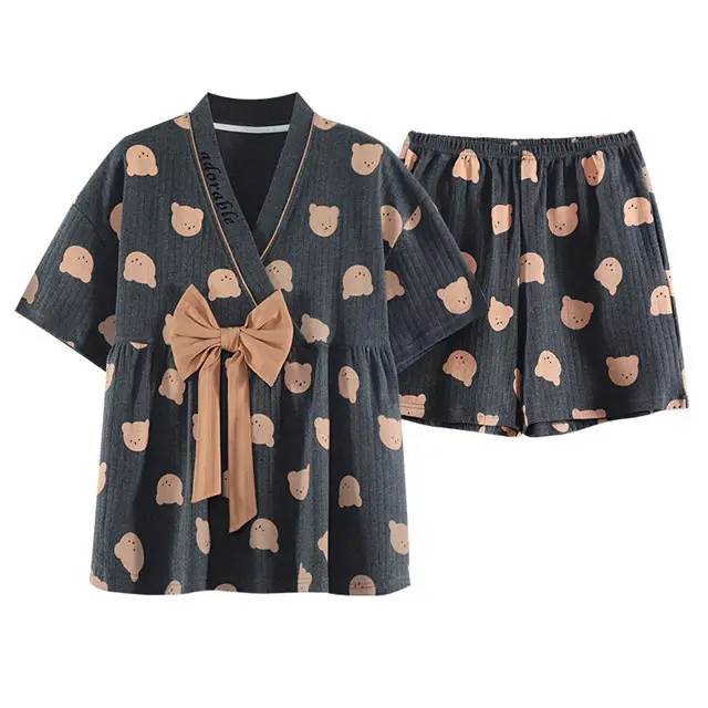 Pyjama d'été en coton pour femmes, Kimono japonais, ensemble de vêtements de nuit et Shorts, 2 pièces, nouvelle collection 2020