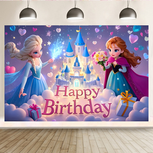 <span class=keywords><strong>Frozen</strong></span>-theme Elsa Anna Princesa Telón de fondo Baby Shower Fiesta de <span class=keywords><strong>cumpleaños</strong></span> Evento Decoraciones Hielo Nieve Banner Telón de fondo - Product Image 2