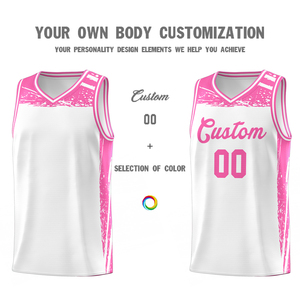 Combinaison de basket-ball pour adulte, uniforme imprimé blanc et rose respirant, ensemble grande taille - Product Image 5