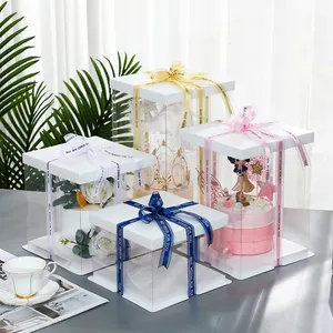 4 -14 Inch Three-tier Cake Tall Cake Boxes PET Disposable Clear Cake Box For Birthday Party