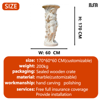 Pot de fleurs à grande échelle en marbre de style grec sculpté à la main sur mesure pour vase en pierre extérieur