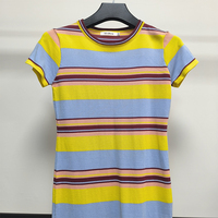 Robe tricotée pour femme en gros d'usine, 100 % acrylique, tendance, douce, agréable pour la peau, rayée, courte, col rond