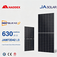 Panneau solaire bifacial double vitrage de type N JA Solar 4.0 Pro JAM72D42 LB 630W, prix usine, pour système domestique et commercial