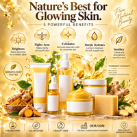 Crème de marque privée soulage les rougeurs de la peau blanchissant éclaircissant lueur pour les taches brunes crème pour le visage au curcuma ensemble de soins de la peau