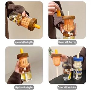 Nouvelle Bouteille d'Eau en Verre Grande Capacité pour le Bureau, Idéale pour Jus, Cadeaux Publicitaires, avec Bouchon Anti-Poussière et Paille - Product Image 2