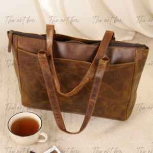 Sacs fourre-tout et sacs à main élégants en cuir véritable de qualité export pour femmes, grande capacité, design ouvert, fermeture éclair métallique - Product Image 3