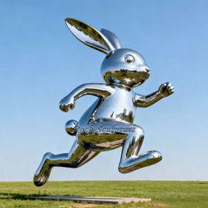 Lapin en acier inoxydable miroir, art abstrait personnalisé pour extérieur, sculpture de parc en métal - Product Image 4