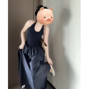 French Style Sleeveless Halter Neck <b>Dress</b> Women Summer 2025 Elegant Waist Cinching Long <b>Dress</b> Splicing Irregular Design - Product Image 2