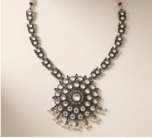 Ensemble collier et boucles d'oreilles classiques circulaires en cuivre oxydé et laiton pour femme, bijoux ethniques traditionnels pour fêtes et fiançailles - Product Image 3