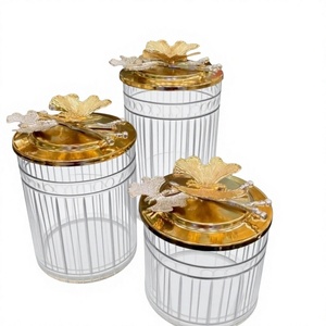 Recipiente Decorativo de Vidrio Premium con Detalles Metálicos en Oro y Plata, Recipiente de Vidrio Martillado de Lujo para Decoración del Hogar y Cocina - Product Image 1