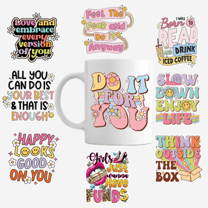 Love Happy Quotes Mug Self-Adhesive UV DTF Decals Waterproof Glassware and Bottles Uvdtf <strong>Transfer</strong> Decal Cup Wrap Stickers - Product Image 1