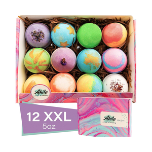 파워 힐링 12 XXL 기포 유기농 목욕 폭탄 선물 세트 여성 남성 어린이 보습 <span class=keywords><strong>5</strong></span> 온스 오래 지속되는 부유물 - Product Image 1