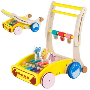 Fold Baby Wooden Walker With Musical Cartoon Animal Height And Speed Can Adjust Baby Walker Multi-functional Cute Baby Walker