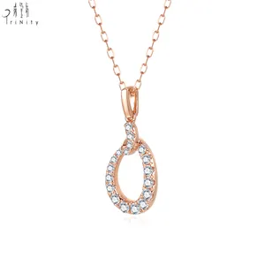 Fine Jewelry Trendy Elegant Shiny Charms Real Natural Diamond 18k Solid Gold Letter O Pendant Necklace Chain Jewelry For Girl