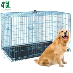 Di alta qualità bambino blu pet trasportino cuccia doppia porta pieghevole portatile medio grande spazio cane gabbia con distanziatore rimovibile