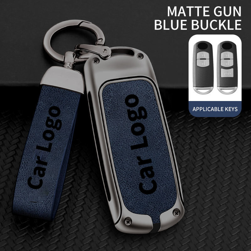 Porte-clés en cuir bleu canon mat