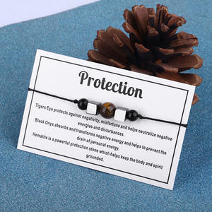 Cuerda de cera trenzada con tarjeta Wish, pulsera de protección de cuentas de piedra de ojo de tigre de hematita Natural - Product Image 3