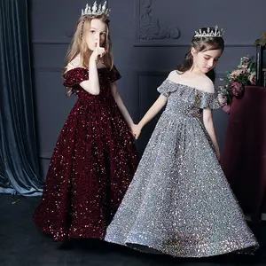 Luxury Sequined Ball Gown Birthday Party Frock Teen 9 10 Year perform Girl Dress 2022 robe princesse fille