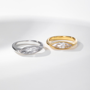 Cincin Wanita YF8390 Model Terbaru Trendi dengan Zirkon Marquise Panjang, Lapis Emas 18K, Anti Air, Bahan Stainless Steel, Desain Ramping - Product Image 4