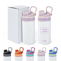 Nouvelle arrivée, bouteille d'eau de sport pour enfants en acier inoxydable 304 de 12 oz, sublimation sous vide, avec poignée et couvercles colorés