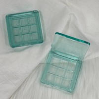 Vente directe d'usine, palette de fards à paupières élégante carrée entièrement transparente de couleur vert menthe, 9 couleurs, avec emballage en boîte