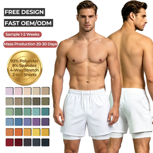 Shorts de course 2-en-1 pour hommes, séchage rapide, avec doublure de compression, pour la gym et l'entraînement, personnalisables OEM ODM - Product Image 1