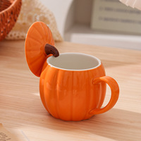 Tasse en céramique en forme de citrouille avec couvercle, écologique, compatible micro-ondes, pour café