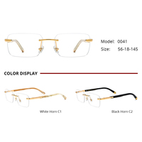 Gafas Borregls de cuerno de búfalo para hombre, diseño de marca, montura cuadrada, gafas sin montura para mujer, montura sin marco, gafas ópticas de lujo 0041