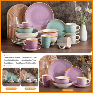 Service de table en porcelaine gris peint à la main, style européen et américain, motif vague d'eau, 24 pièces, échantillon disponible, pour mariage - Product Image 6