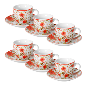 ENSEMBLE DE 6 Tasses et soucoupes en porcelaine 90 ml, décoration Mistletoe, diamètre 6CM H 5CM - Product Image 1