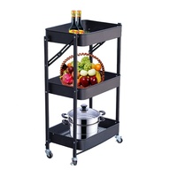 Chariot utilitaire pliable à 3 niveaux avec roulettes, chariot de rangement multifonctionnel