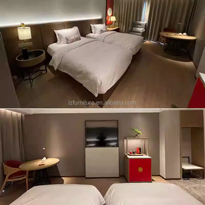 3 Star Hotel Twin Bedroom Furniture <b>Sets</b> With Wooden Bed Frame Headboard Nightstand TV Cabinet Work Desk Wardrobe & <b>Side</b> <b>Table</b> - Product Image 4