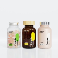 Bouteille en verre dépoli à large ouverture pour pilules, 60-90 pièces, avec bouchon en bois de bambou, pour usage médical, vente en gros
