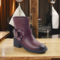 Bottines pour femmes Bottes anglaises élégantes Conception de boucle Bout rond Wedges Bottes de moto antidérapantes