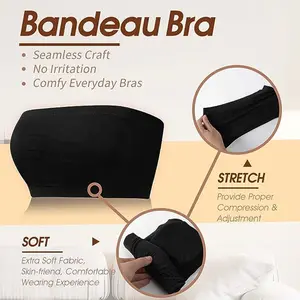 Sujetador sin costuras Bandeau para mujer Sujetador sin tirantes con relleno Bralette Tube Top Bra