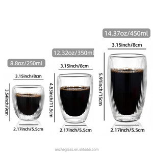 Tazza da Caffè in <span class=keywords><strong>Vetro</strong></span> Trasparente a Doppia Parete con Design a Righe Verticali, Fatta a Mano, Prezzo all'Ingrosso - Product Image 2