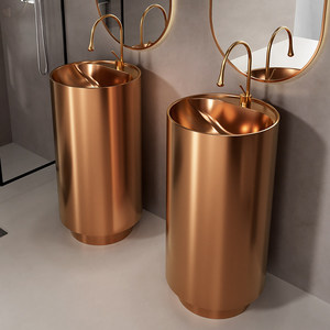 Nuovo Lavabo da Bagno a Colonna in Acciaio Inox con Finitura Satinata, Disponibile in Vari Colori - Product Image 1