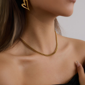 Collar de Cadena Plana de Acero Inoxidable con Oro de 18K de 5 mm, Joyería Moderna de Estilo Europeo Americano, Regalo Clásico - Product Image 4