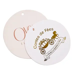 Etiqueta colgante circular personalizada con estampado en caliente Guangzhou Source Factory etiqueta de precio personalizada con cartón sostenible