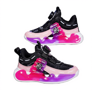 Baskets rotatives unisexe pour enfants en cuir fendu, style hipster, avec détails boutonnés, respirantes, en maille, semelle intérieure en EVA, collection automne - Product Image 3