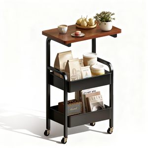 Panier de rangement rotatif à 3 niveaux en bambou écologique Hangyue, blanc, avec roulettes pour la cuisine, les fruits, les légumes, les courses - Product Image 1