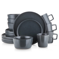 Service de Table de Luxe en Grès Céramique Noir Mat, Assiettes Colorées pour Dîner