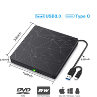 Unidad de CD Externa Delgada Tipo-C Más Vendida, USB 3.0, Reproductor de CD Portátil, Compatible con Win 11 y Mac, Grabadora de DVD RW
