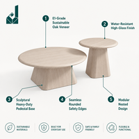 Ensemble de tables basses gigognes en bois clair style Mid-Century Modern, avec piétement sculptural, pour bureau ou réception
