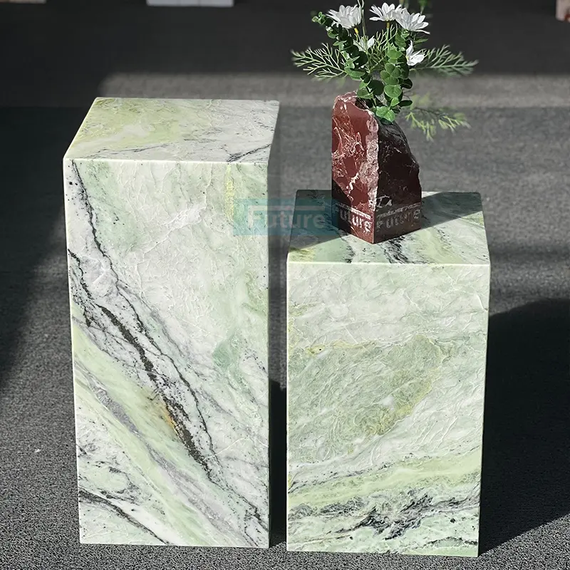 Cube Coffee Table High Low Plinth Set Green Marble For Living Room Bed Room Luxury Natural Customized Coffee Table Side Table