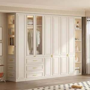 Customized Luxury Bedroom Whole Wall Wardrobe System Custom Design, MDF Wooden Closet <b>with</b> LED Glass <b>Cabinet</b> & <b>Drawers</b> - Product Image 2
