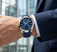Montre-bracelet de luxe pour hommes d'affaires, mouvement automatique, boîtier en acier inoxydable, bracelet en caoutchouc bleu tressé
