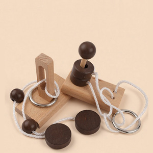Juego de ingenio de madera Luban Lock con cuerda para enhebrar, juguete de lógica DIY para ensamblar, con certificación CPC CE EN71 - Product Image 2