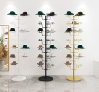 Présentoir pour chapeaux, Base ronde et en métal, support de rangement amovible et rotatif, réglable en hauteur, noir et or