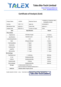 B-Galactosidase de qualité alimentaire/industrielle CAS 9031-11-2, enzyme lactase 100 000 ALU/g, haute activité - Product Image 6